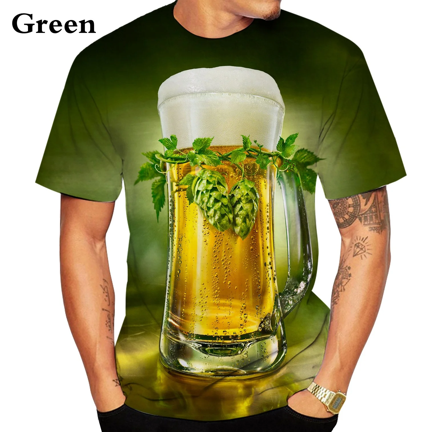 

Men's Summer Beer Printing Personality Short-sleeved T-shirt Fashion Casual Men's 3d T-shirt