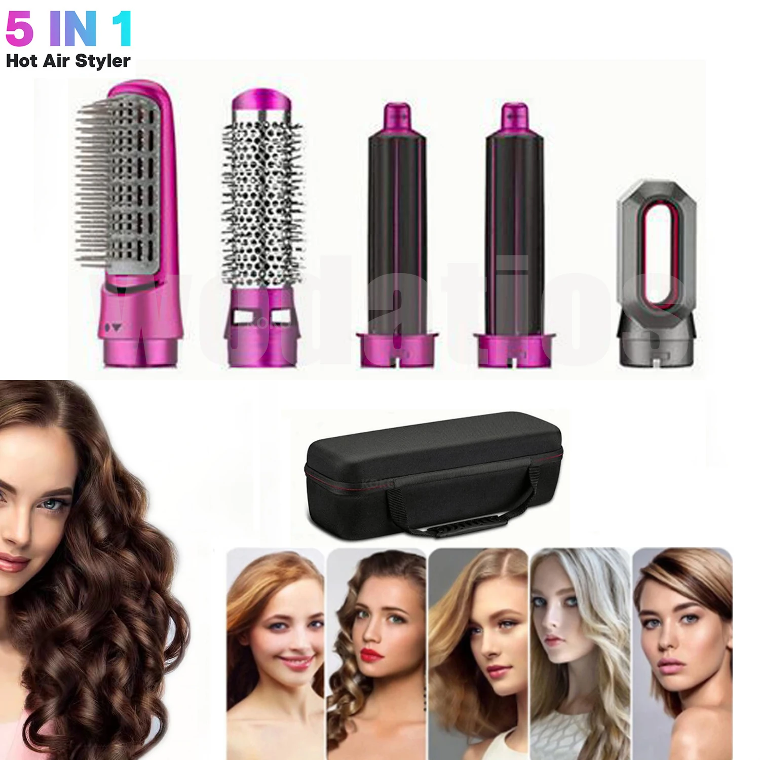 

Hair Dryer Heat Comb 5 in 1 Electric Hair Curler Hair Straightener Comb Curling Iron Styling Tool Household Detachable Brush Kit