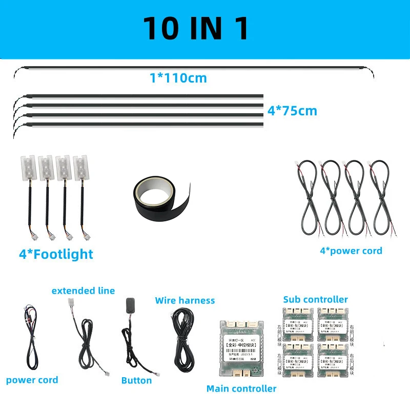 

Универсальная двухзонная Светодиодная лампа 18 в 1 для автомобиля, встроенная подсветка, 64 цвета, внутренняя подсветка, направляющая, декоративная атмосферная лампа