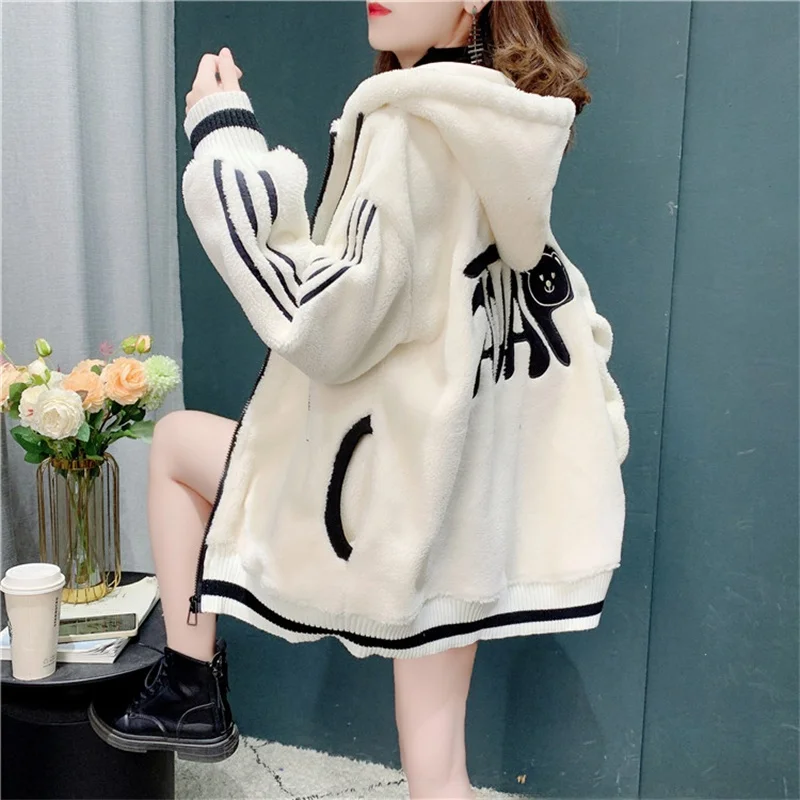 Утолщенная толстовка с капюшоном на флисовой подкладке женский кардиган новинка