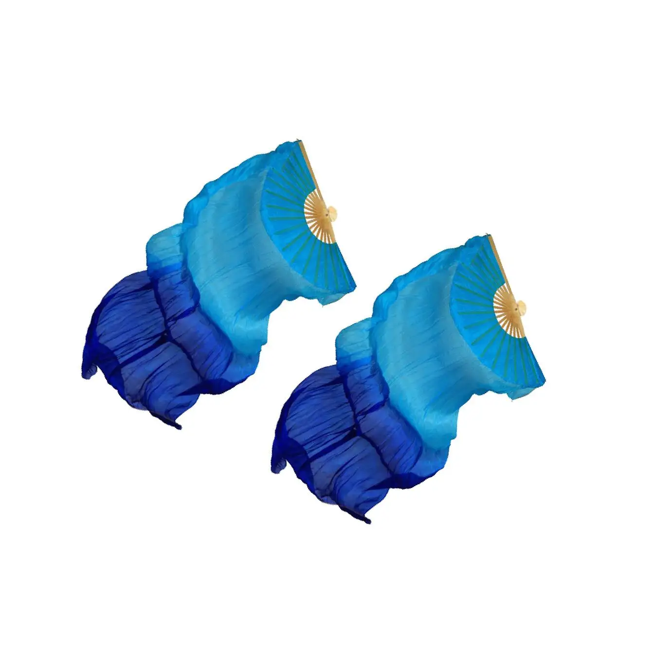 

Handmade Silk Belly Dance Fan Veil Dancing Long Hand Fan Blue