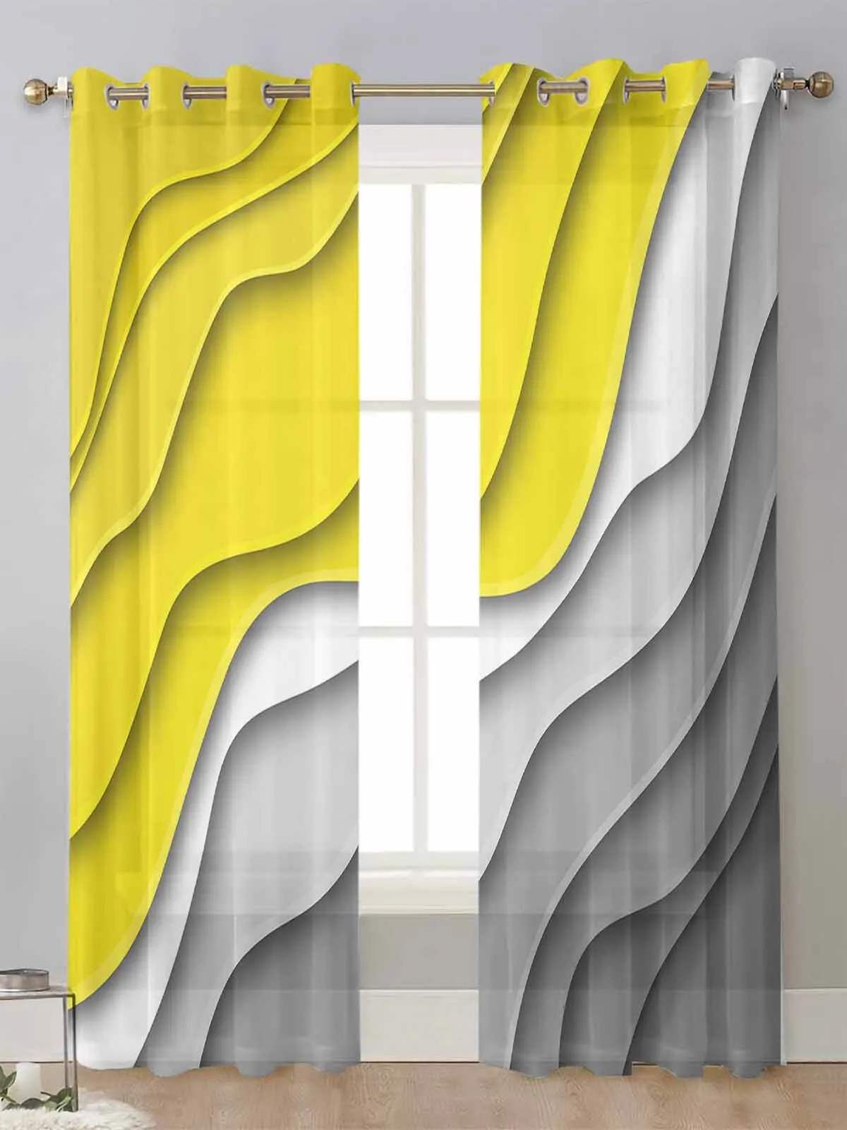

Yellow Grey Gradient Geometric Abstract Sheer Curtains For Living Room Window Voile Tulle Curtain Cortinas Drapes Home Decor