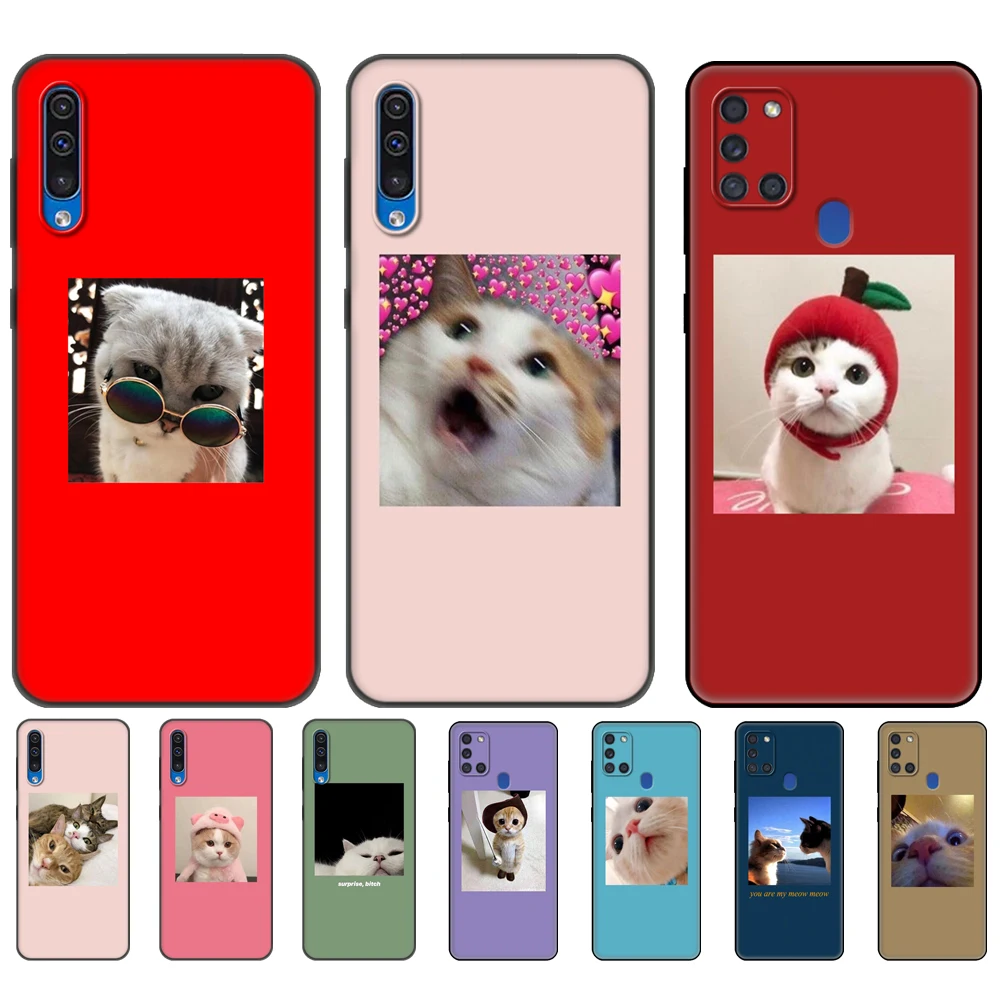 

Black tpu Case For Samsung Galaxy A50 50S A30S A10 A01 A11 A21S A31 A41 A51 A71 M21 M30S S10 LITE funy lovely cat kitty meow