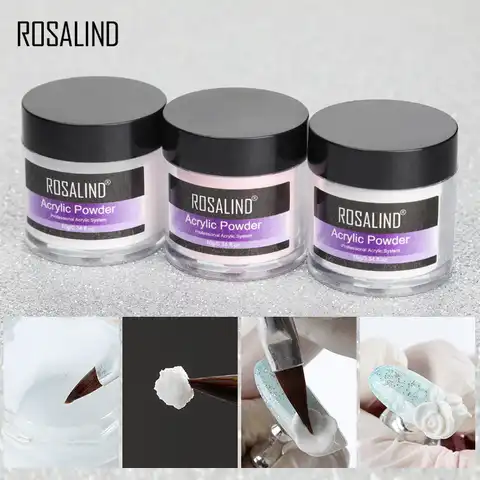 Акриловая пудра ROSALIND для наращивания ногтей, жидкий кристаллический порошок, белый прозрачный розовый для нейл-арта, без УФ-лампы