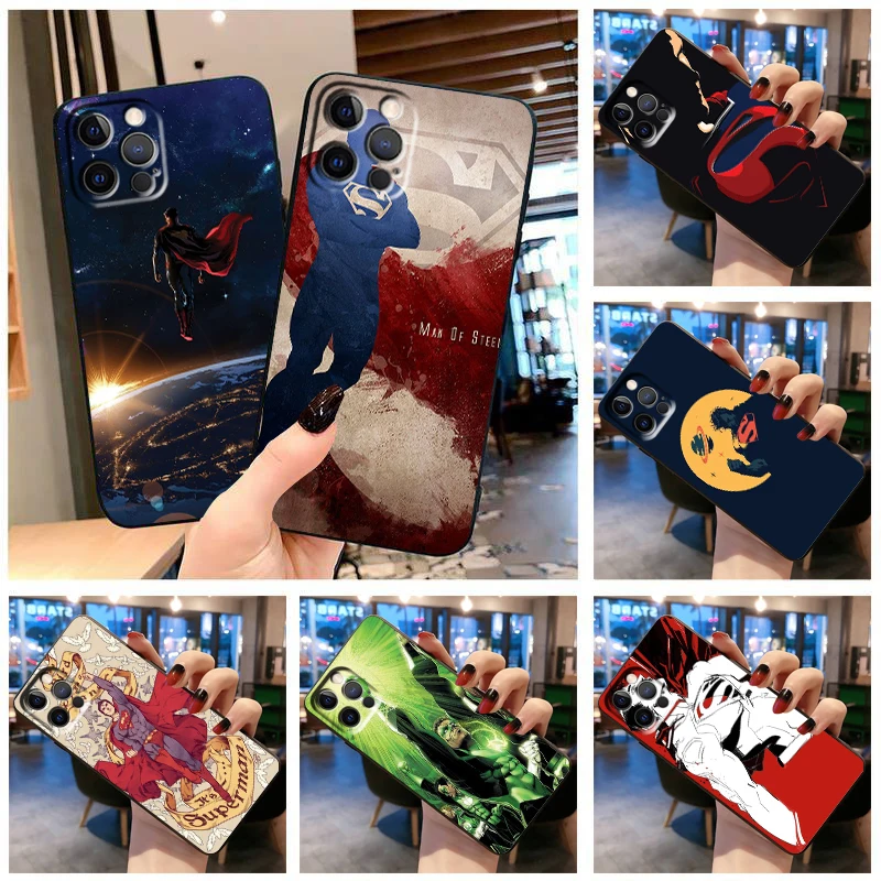

Superman Phone Case For Apple iPhone 11 12 13 14 Max Mini 5 6 7 8 S SE X XR XS Pro Plus Black Cover Funda Soft Capa Silicone