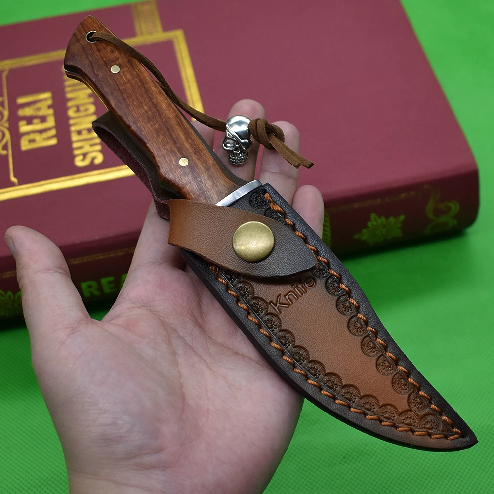 Маленький прямой нож с деревянной ручкой острый домашний уличный Военный для