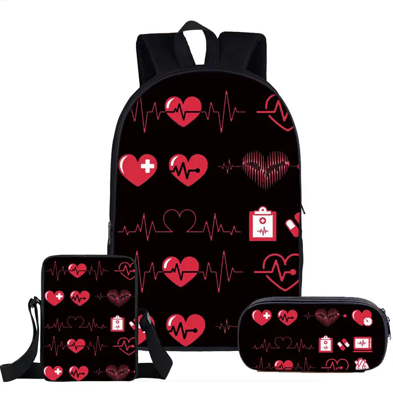 

Creative Fashion Nurse Heart 3D Print 3pcs/Set pupil School Bags Laptop Daypack Backpack Inclined shoulder bag Pencil Case