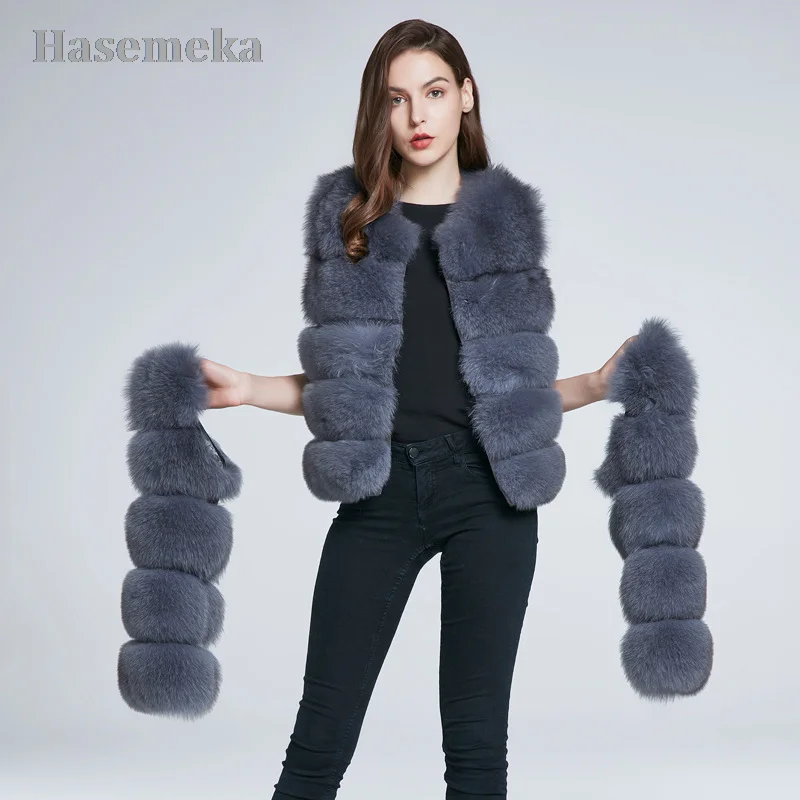Luxury Natural Sheep Shearing Real Fox Fur Coat With Removable Sleeves Lady Winter High-end Blue Jacket Women Warm Fur Outerwear