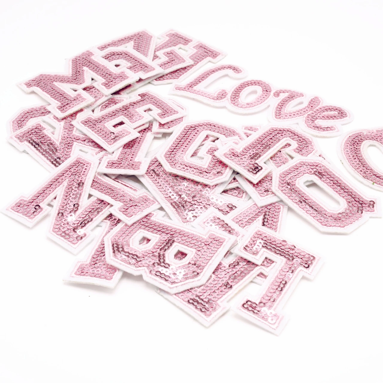 5CM Pink Sequins Letters Patch For Clothes Alphabet Iron on Garment Accessories Embroidered Applique Decoration Repair Patches