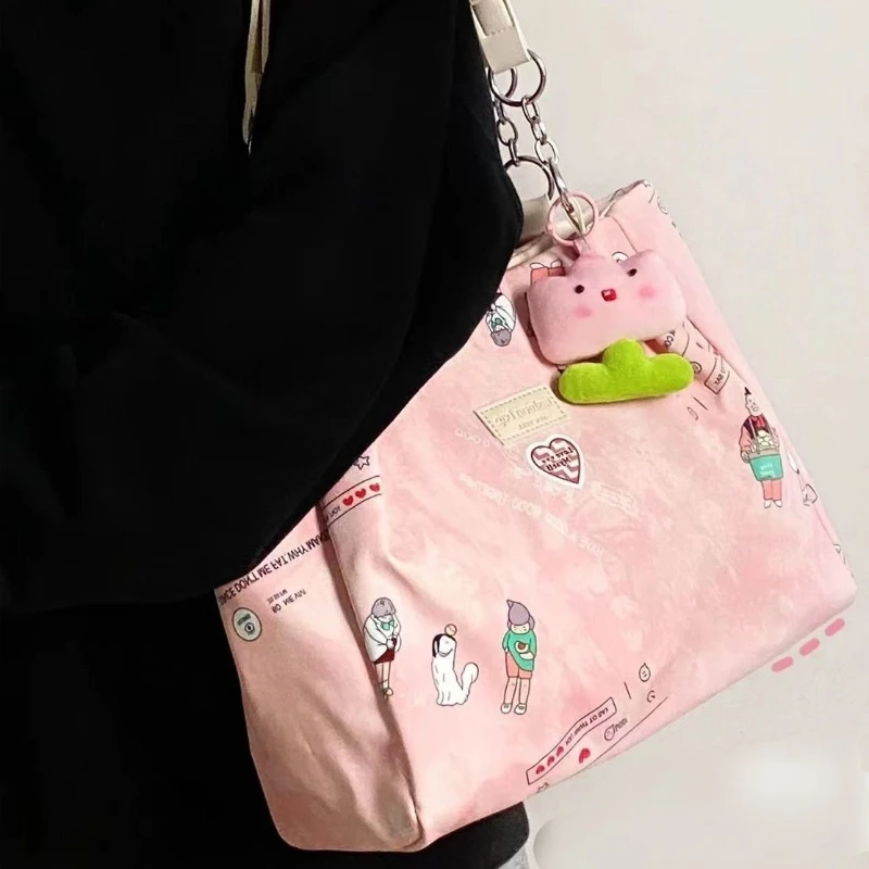 

MBTI Large Capacity Cute Tote Bag for Women Cartoon Print Pu Leather Bolsas Versatile Portable Kawaii Casual Female Shoulder Bag