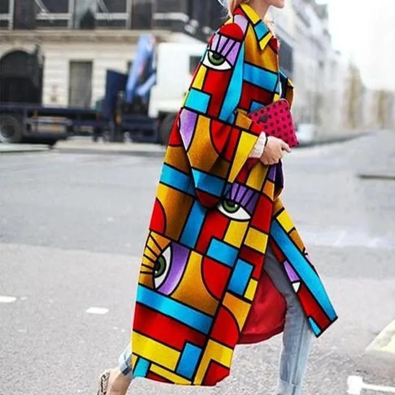 

Autumn and Winter New Long Flare Sleeve Coat Printed Loose Windbreaker 2023