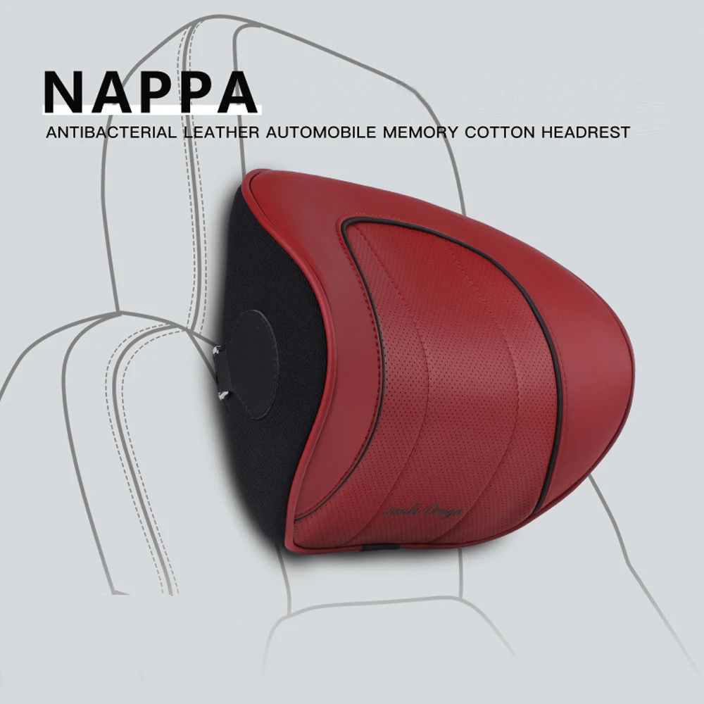 

New Luxury High-Quality NAPPA Leather Car Neck Pillow Silver Ion Antibacterial Headrest Support Memory Foam Car Lumbar Pillow