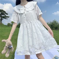kawaii japanese sweet casual dress women short sleeve print elegant dress princess a line white cute dress 2021 korean summer