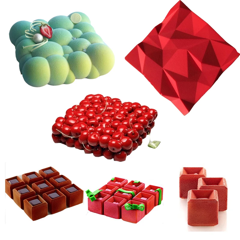 

SILIKOLOVE New Square Geometric Mousse Cake Mold Silicone Pastry Mold for Baking Art French Desserts Pastry Baking Mould