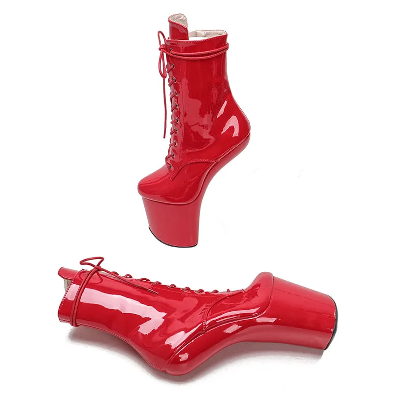 Leecabe  Patent PU Upper Platform Ankle Boots Sexy Exotic heelless pole dance shoes