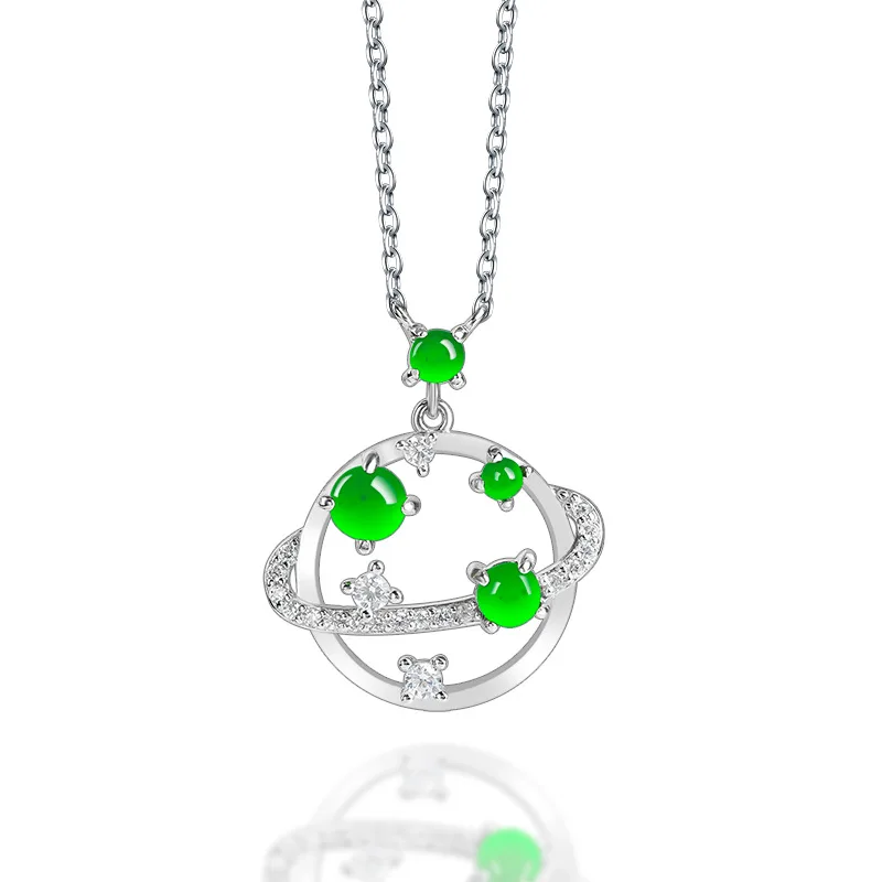 

Burmese Jade Planet Pendant Stone Luxury Amulet Green Necklaces Amulets Talismans Natural Jewelry Emerald Jadeite Necklace Men