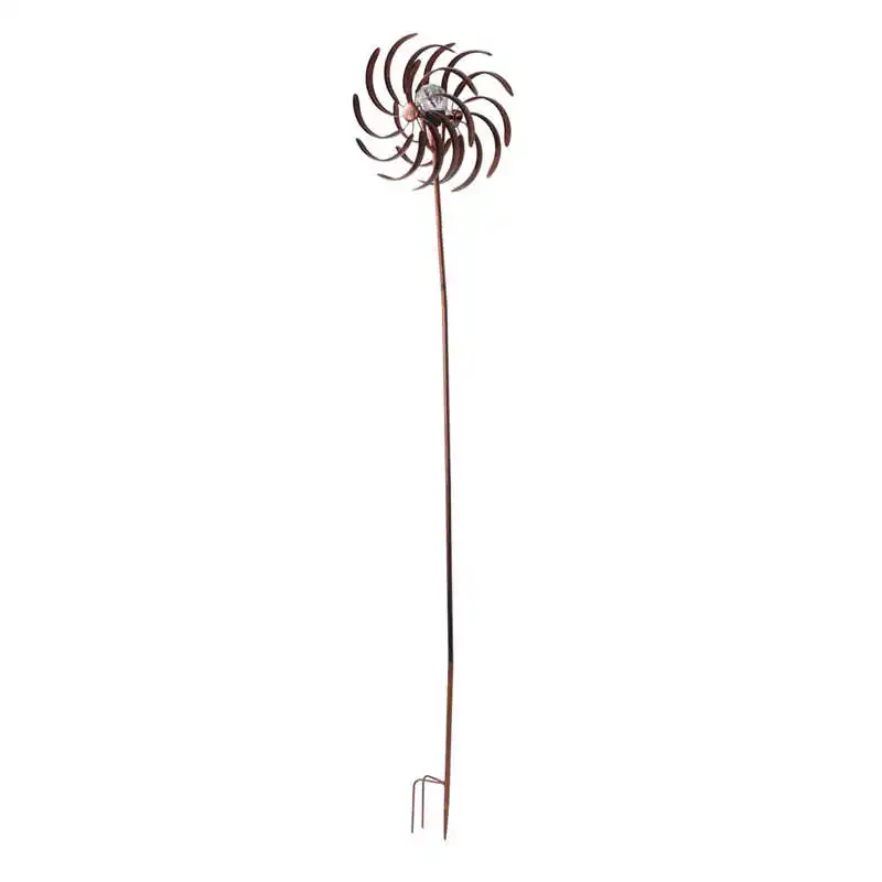 

LED Garden Windmill Bronze Powder Coating Metal Stake Yard Spinners for Courtyard