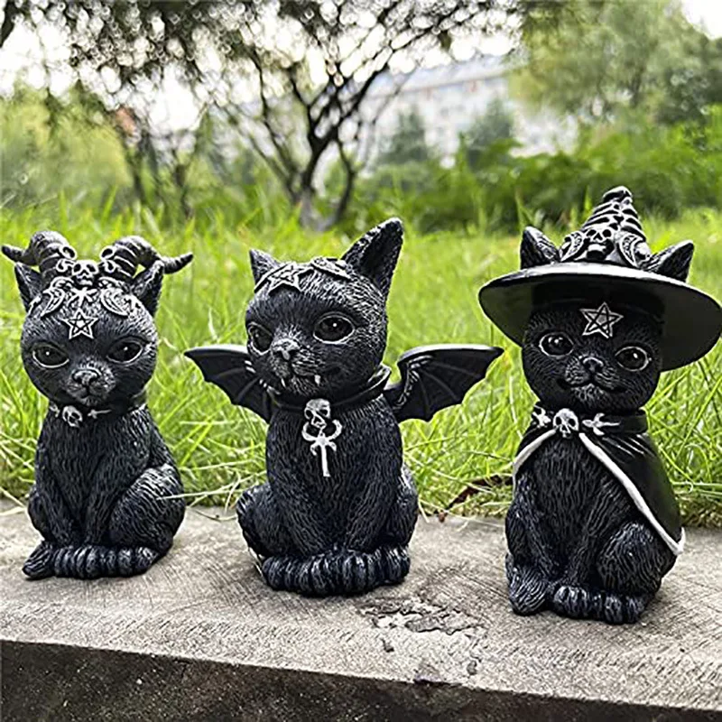 

Resin Figure Wizard Figurines Black Magic Cat Ornaments Table Art Original Gifts Cute Miniatures Modern Room Decoration