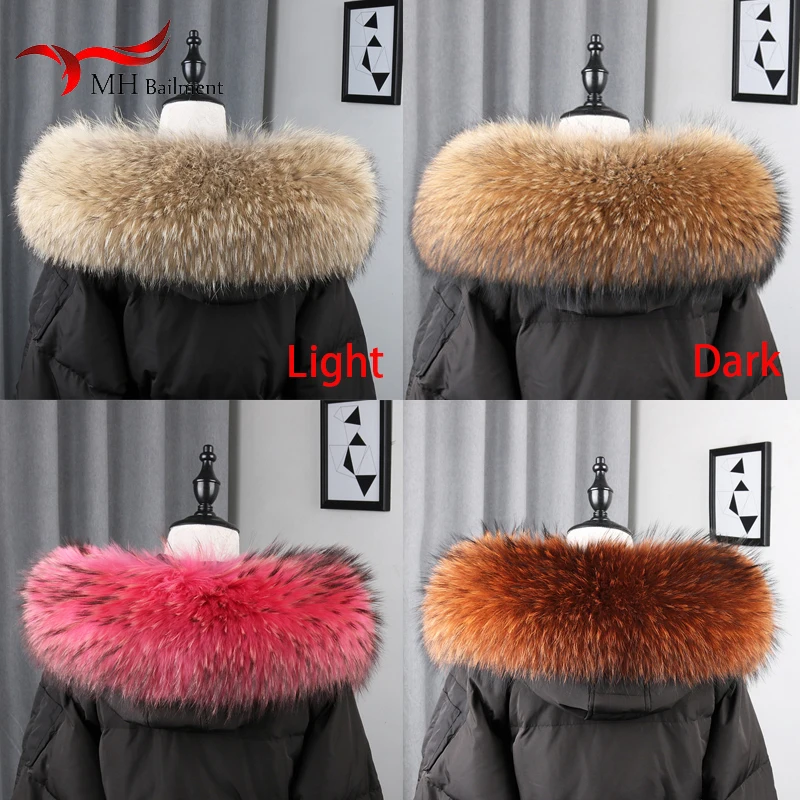 100% Real Natural Raccoon Fur Scarf Women Winter Fashion Luxury Warm High Quality Fur Collar For Coat Strip Hooded Large Shawl