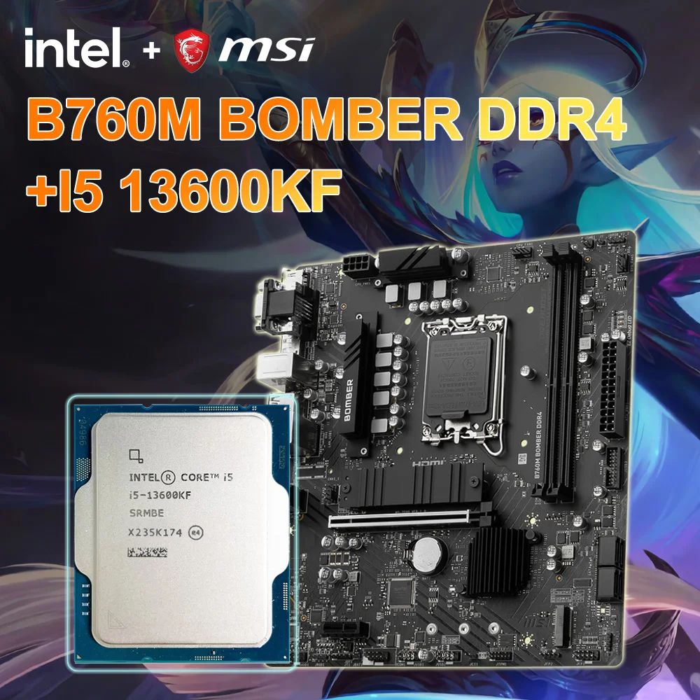 New MSI B760M BOMBER DDR4 Motherboard + Intel Core I5-13600KF 3.5 GHz 14-Core CPU 10NM L3=24M 125W LGA1700 MicroATX Placa mãe