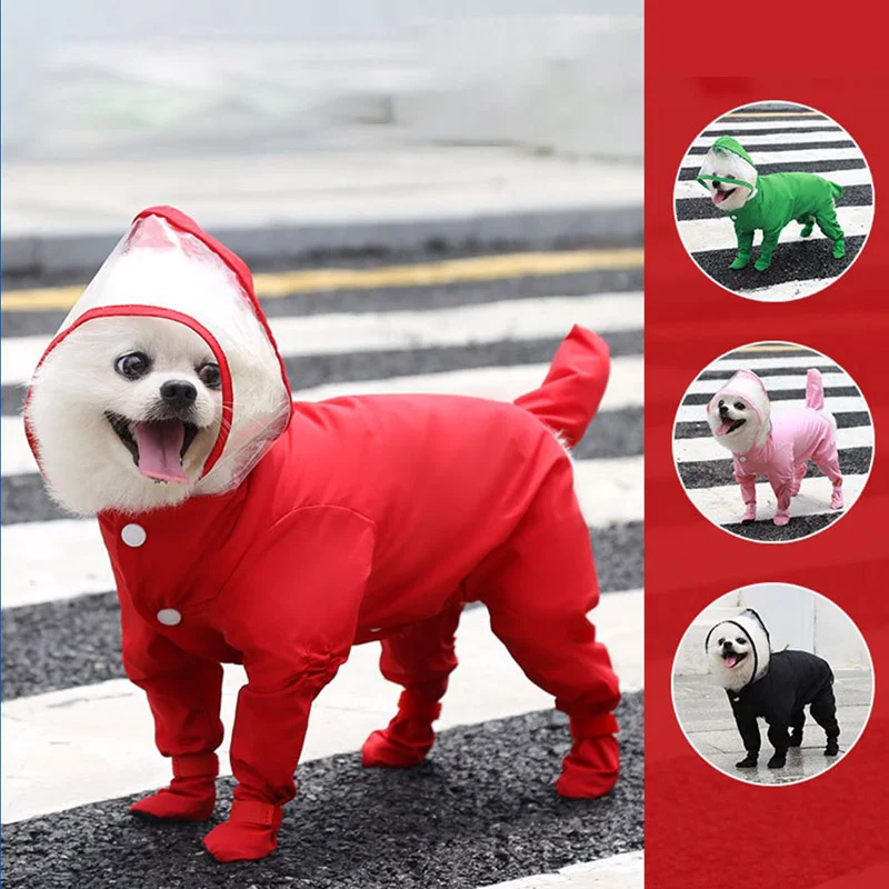 

Dog Raincoat Rainboots One-Piece Pet Dog Waterproof Jackets Clothes for Puppy Jumpsuit Chihuahua Yorkie Pet Full-Cover Rain Coat