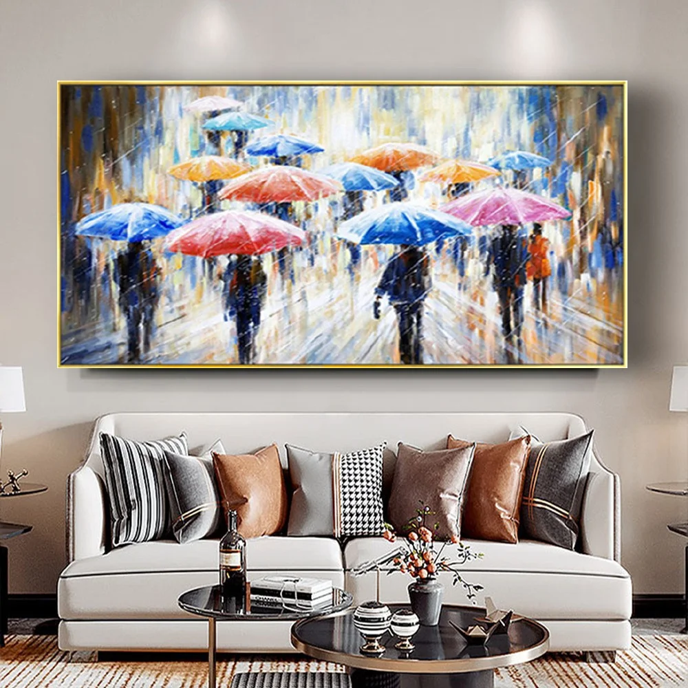 

Pedestrian with umbrella! 100% hand painted pictures oil painting on canvas large home wall decorative picture unframed
