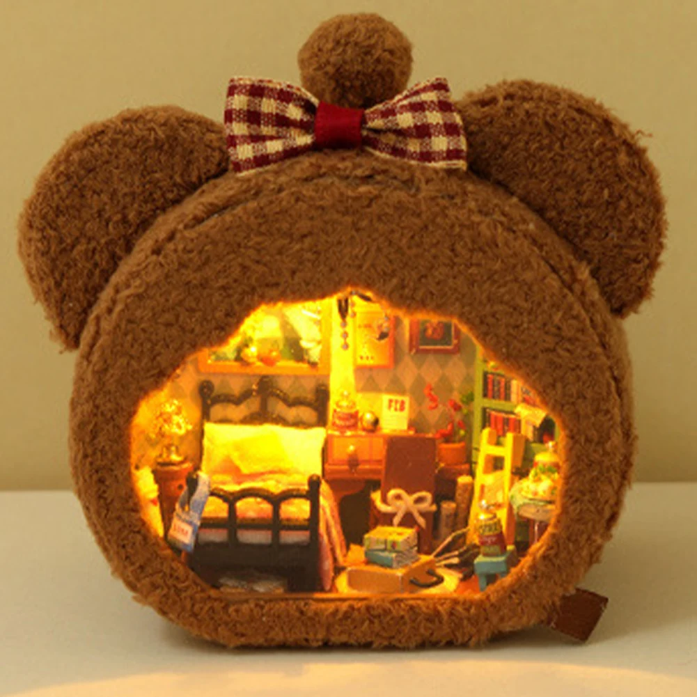 

Медведь чехол кукольный домик деревянный пластиковый Блестящий кукольный домик с кнопкой батарея сборные Игрушки для девочек рождественские подарки для украшения игры