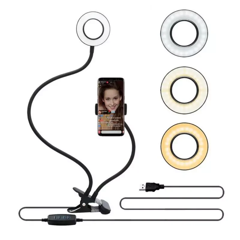 

Video Photography Selfie Ring Light Dimmable Light Clip Desktop Light Lighting With Phone Holder USB ring lamp Makeup Selfie