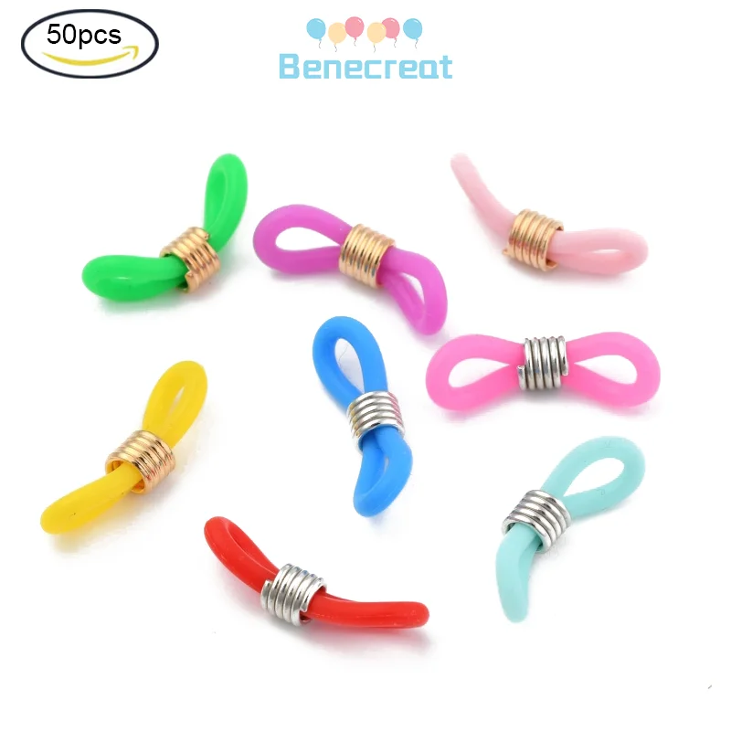 

50PCS Eyeglass Holders Glasses Rubber Loop Ends with Brass Findings Golden Mixed Color 20x7mm