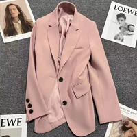 pink suit jacket women 2022 spring and autumn fashion new lapel fake pocket single breasted loose casual top female jacket