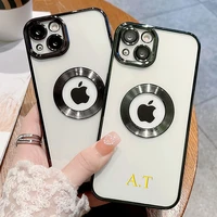 luxury cutout show logo plating transparent case for iphone 13 12 11 pro max 12 13 custom initals lens protector silicone cover