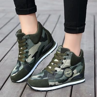 big size height increase women casual canvas shoes camouflage lace up high top tenis sneakers new combat trainers shoes