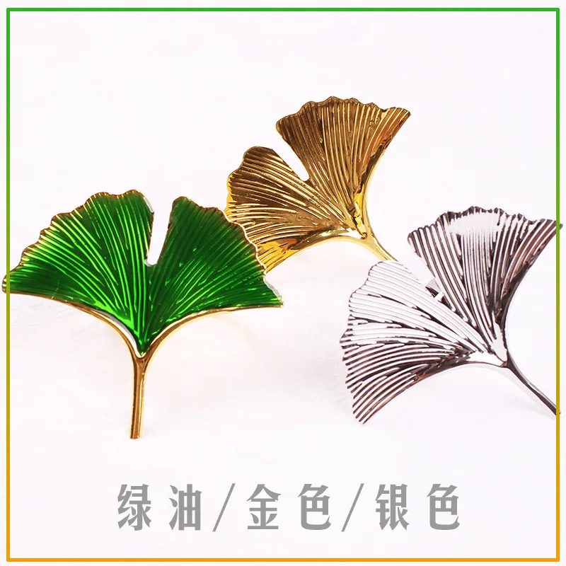 

6 Pcs Gingko Leaf Napkin Ring New Napkin Button Metal Napkin Ring Wedding Foreign Trade Hotel Meal Button Mouth Ring Mouth Ring
