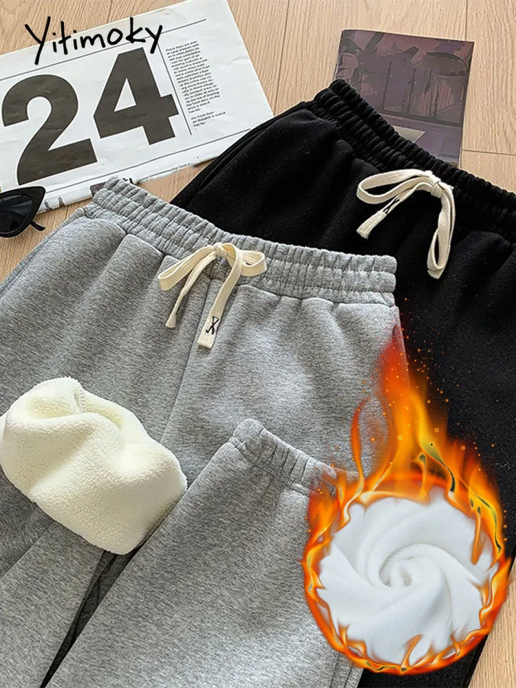 

Fleece Pants for Women Fall Winter 2023 New High Waisted Baggy Wide Leg Pants Korean Warm Office Ladies Casual Pants