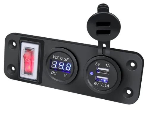 

Car Charger Dual Socket USB Adapter Charger Digital Voltmeter Switch for 12V-24V Vehicles Car Marine car