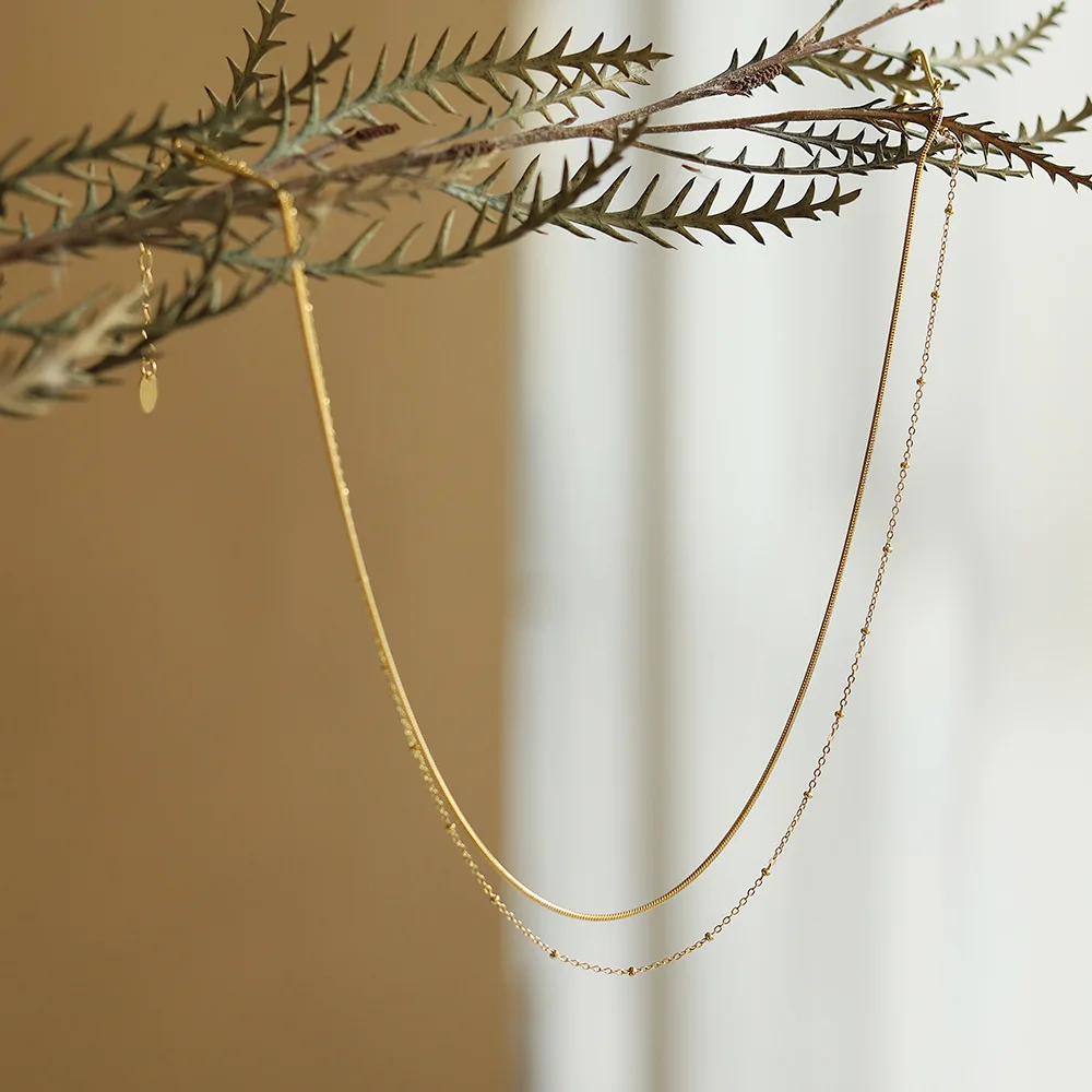 Ожерелье женское Двухслойное из нержавеющей стали с круглыми бусинами