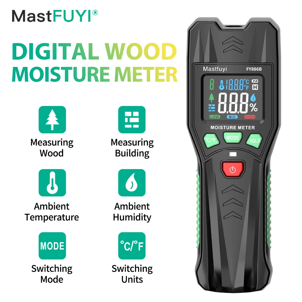 Фото Цифровой измеритель влажности древесины MASTFUYI FY886B, 0 ~ 60% цветов №1