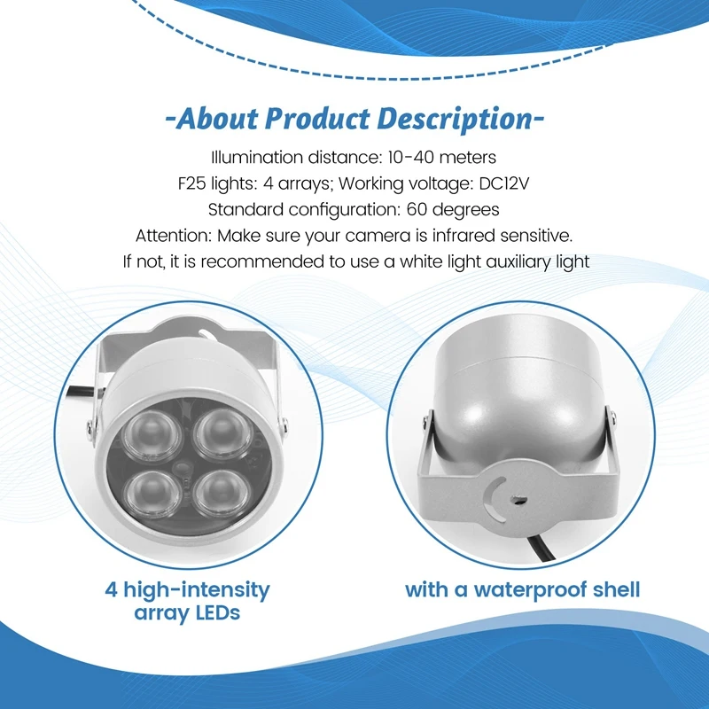 4 массива светодиодов инфракрасный водонепроницаемый ИК-осветитель ночного