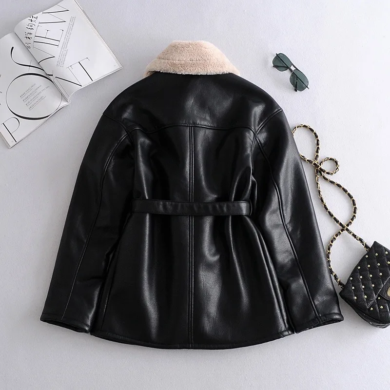 Winter Fashion Coat Women Thick Faux Leather 2023 New Leather Coat Women Fur Lining Jacket Bomber Jacket Thick Warmth
