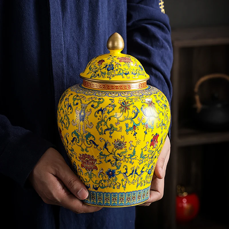 

Креативная окрашенная цветочная керамическая чайная ваза, Цветочная ваза большой емкости, герметичная банка для хранения с крышкой, столеш...