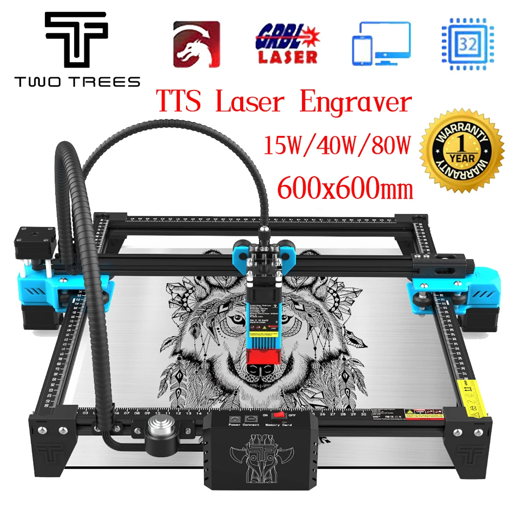 TwoTrees TTS-55/TTS-10 Laser Engraver 600x600mm 40W/80W Metal Laser Engraving Machine Wood CNC Router Leather Cutting Machine