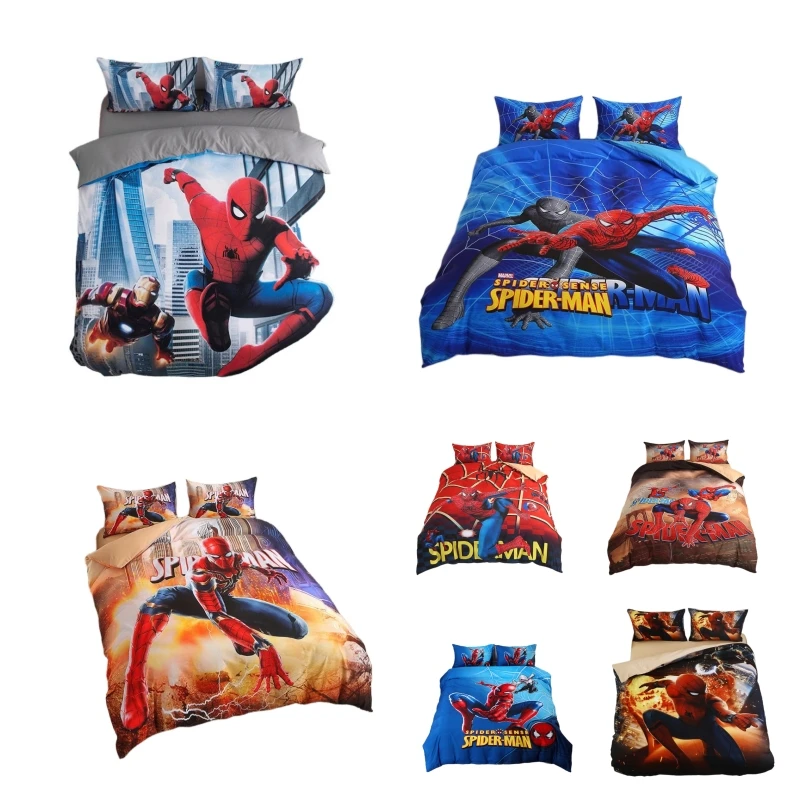 

New Spiderman creative cartoon four-piece set boy children's skin-friendly bedding bed linen quilt cover The hero returns 3pcs