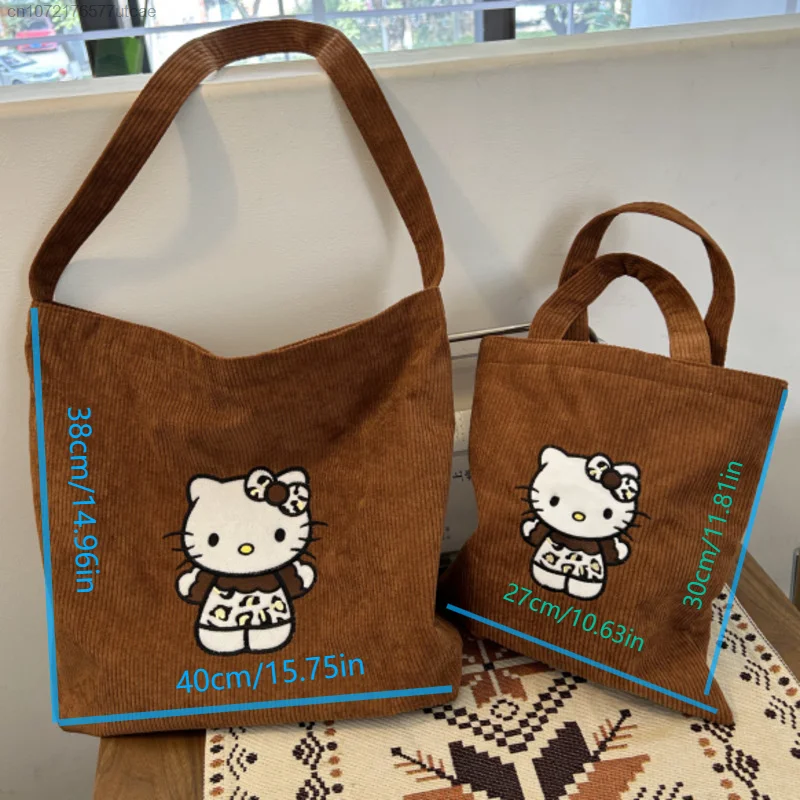 Sanrio Вышитые милые Мультяшные сумки с ручками Hello Kitty Y2k Женская Вельветовая сумка