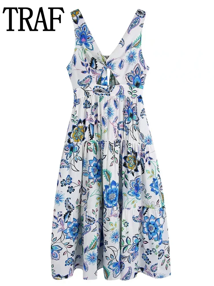 

Платье-миди с открытой спиной, цветочным принтом и вырезами