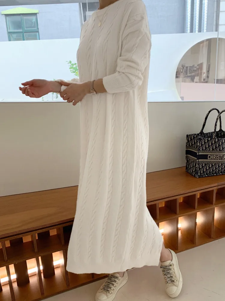 

Elegant Autumn Korean Knitted 2022 Clothing Sweater Dress Women Solid Winter Vintage Warm Vestido Feminino Woman Dresses Thick
