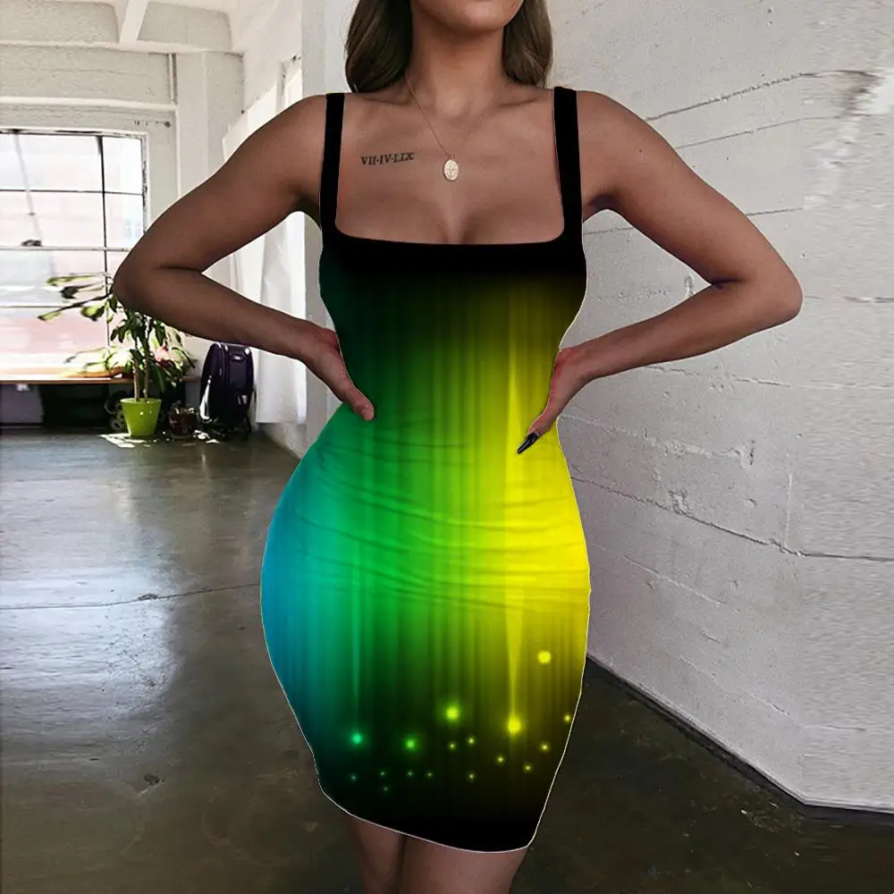 

SOMEPET Rainbow Dresses Women Rainbow Abstraction 3d Print Funny Bodycon Dress Cute Sundress Womens Clothing Plus Size Short