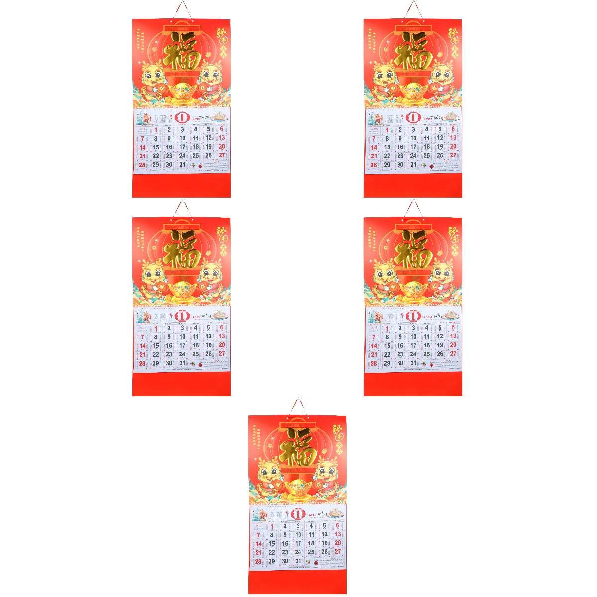 

5 Count 2024 Wall Calendar Hanging Chinese Style Lunar Paper Decorative Pendant Home