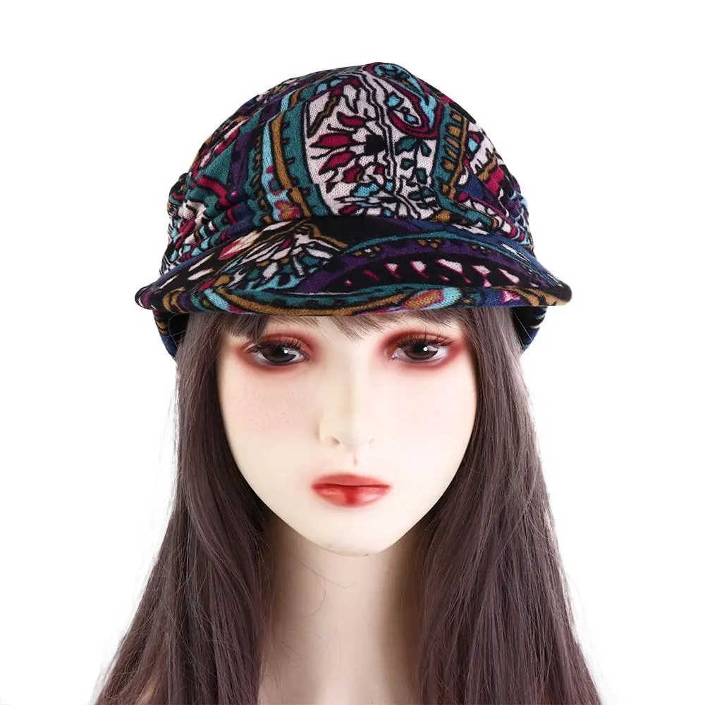 

Retro Mom Hat Short Brim Foldable Earflap Floral Print Girls Cap Ethnic Style Cap Women Hat Baseball Cap Peaked Cap