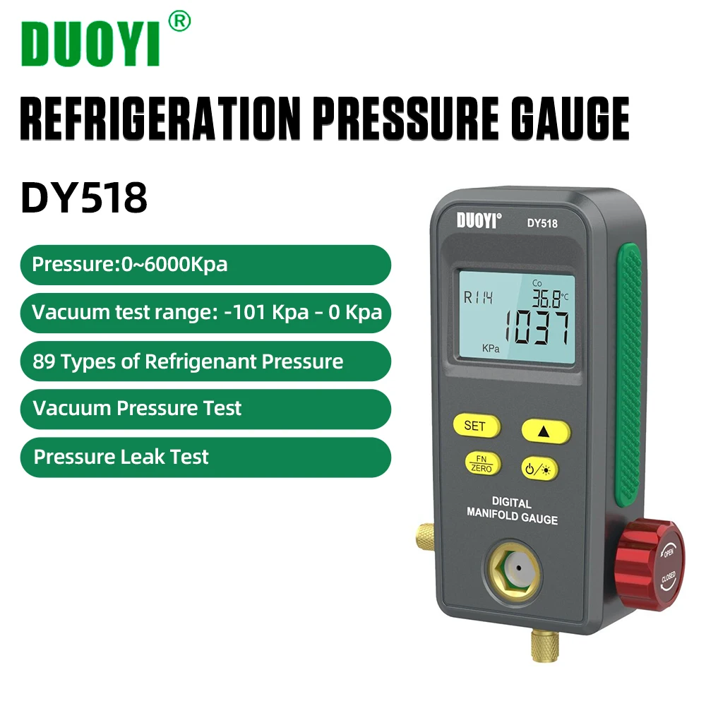 

DUOYI DY518 Refrigeration Pressure Gauge Digital Manifold Meter Vacuum HVAC Meter Pressure Freon Manometer Temperature Tester