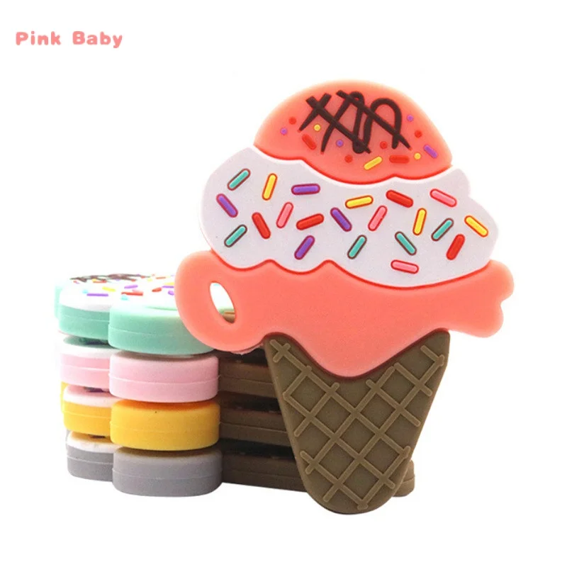 

1pcs Ice Cream Silicone Teether Baby Teething Toys Chewable Food Grade Silicone Newborns Gift DIY Pacifier Chain Accessories